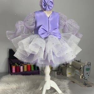 Lavender Flower Girl Dress with Hair Accessory, Lilac Tulle Birthday Dress, Baby Party Gown, Toddler Birthday Dress, Girl Dress