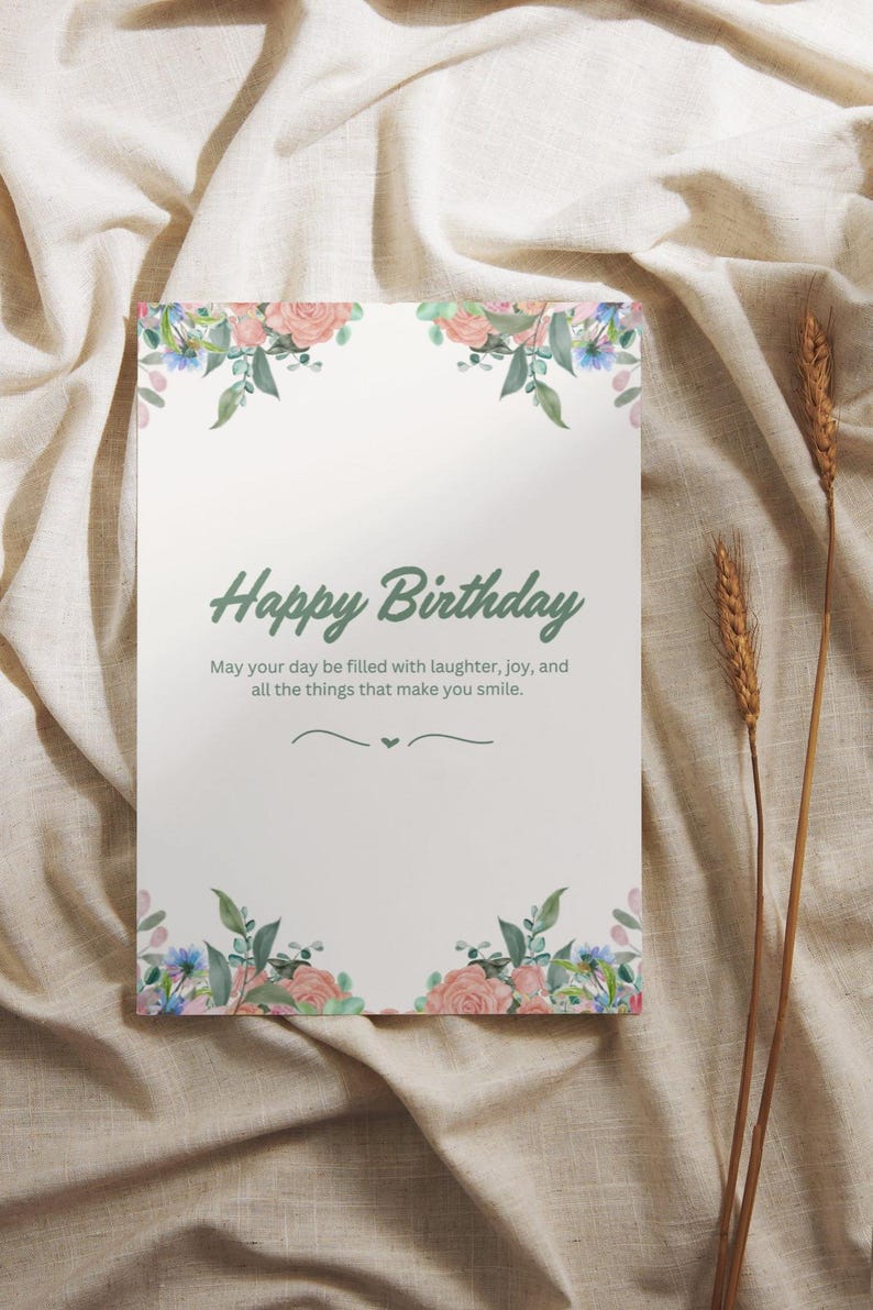 Rectangle Bday Card Floral Happy Birthday Card Template – DIY Printable Card (PDF) - Etsy ...