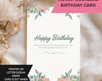 Floral Birthday Card, Elegant Floral Birthday Greeting Card, Happy Birthday Flower Design, Birthday Card for Her Mom Wife Friend