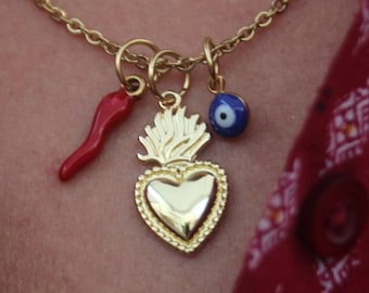 Collana Sacro Cuore Con Corno E Mano - Portafortuna In Acciaio Inox 316L | Donna E Uomo | Confezione Regalo - Foto 13