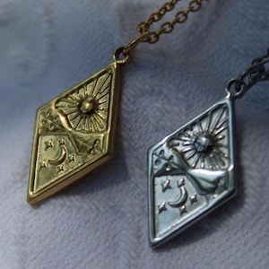 Gold Sun Necklace, Gold Moon Necklace, Celestial Necklace, Sun and Moon Jewelry, 18K Gold Plated Stainless Steel, Waterproof Necklace