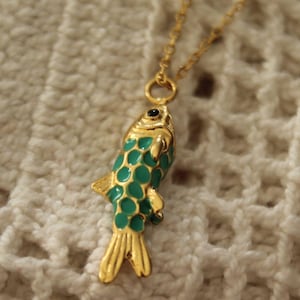 Gold Fish Pendant Necklace, 18K Gold Plated Stainless Steel Enamel Charm, Waterproof, Colorful Lucky Fish Necklace