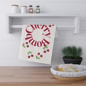 Cherry Pom Pom Tea Towels - Charming Kitchen Decor, Gift for Home Cooks, Farmhouse Style, Cherry Blossom, Sweet Fruit Design
