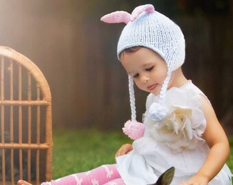 Bunny Ear Beanie Hat for Babies and Toddlers - Easter Outfit - Baby Photo Prop - White Bunny Hat