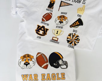 Auburn Game Day Shirt - Go Tigers University Football T-Shirt for Him or Her - AU Tiger Is  Graphic Crewneck Tee Front & Back - War Eagle