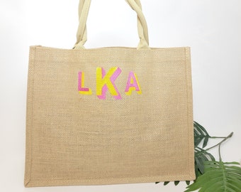Monogrammed Jute Tote Bag For Women - Personalized Burlap Beach Bag - Travel Tote Bag - Bridesmaid Gift - Tote Bag Aesthetic