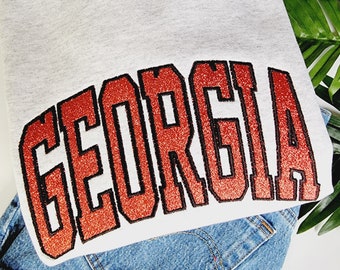 Georgia Glitter Embroidered Crewneck Sweatshirt or T-Shirt for Women - Applique - College Graduation Gift