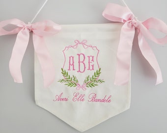 Custom Baby Banner with Satin Ribbon - Welcome Baby Sign - Hospital Newborn Door Sign -Baby Shower Gift - Newborn Monogram