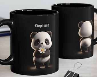 Personalized Mug With Cute Animal and Daisy - Valentine's Mother's Day Gift - Coffee Cup with Name