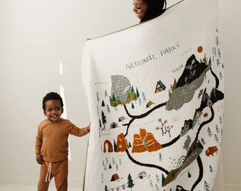 National Parks Cotton Muslin Throw for Kids - Baby and Toddler Quilt Blanket Swaddle - Baby Shower Gift for Girl or Boy