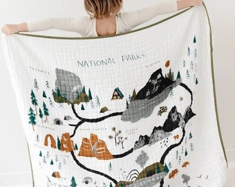National Parks Cotton Muslin Throw for Kids - Baby and Toddler Blanket Quilt Swaddle - Baby Shower Gift for Girl or Boy - Boho Nursery Decor