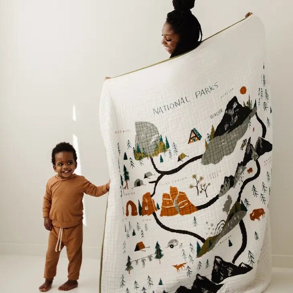 National Parks Cotton Muslin Throw for Kids - Baby and Toddler Quilt Blanket Swaddle - Baby Shower Gift for Girl or Boy