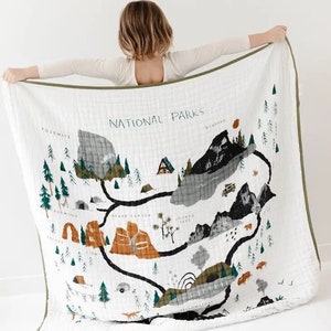 National Parks Cotton Muslin Throw for Kids - Baby and Toddler Blanket Quilt Swaddle - Baby Shower Gift for Girl or Boy - Boho Nursery Decor