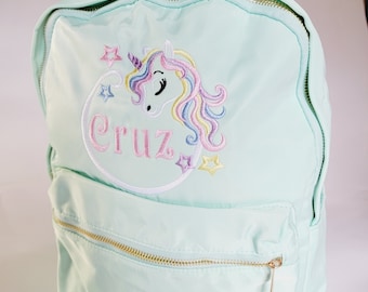 Personalized Embroidered Girls' Unicorn Backpack - Bookbag for School With Name - Little Girls Back to School Bags
