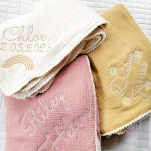 Baby Blanket with Name Personalized Baby Toddler Blanket Teether Baby Gift For Girl or Boy Embroidered Baby Blanket Newborn Gift image 2