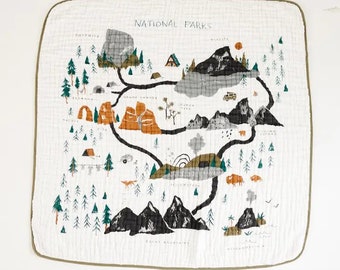 National Parks Cotton Muslin Quilt for Adults or Kids -  Blanket Throw Swaddle - Baby Shower Gift for Girl or Boy - Boho Nursery Decor