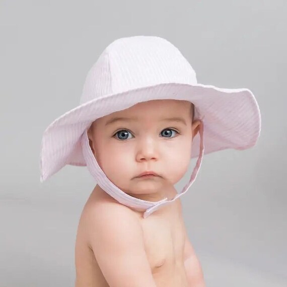 Seersucker Kid's Bucket Hat UPF 25 Beach Sun Hat for Babies Pink Seersucker  Hat for Kids Toddler Sun Hat 