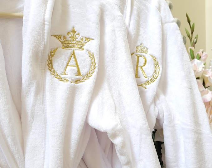Personalized Wedding Gift Monogrammed Plush Bathrobe Set Couples Gift