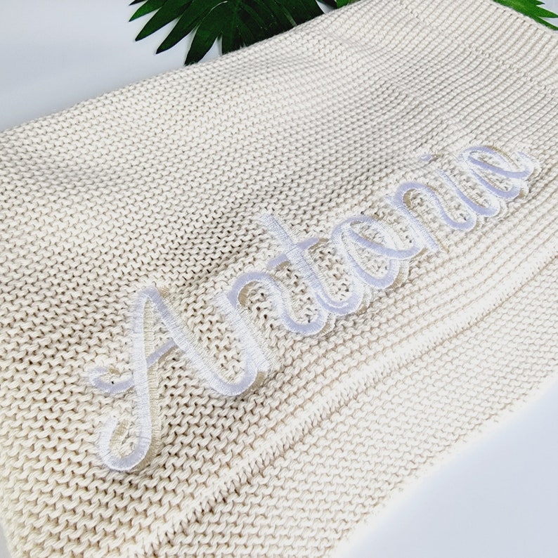 Baby Blanket with Name Personalized Baby Toddler Knitted Blanket Baby Gift For Girl or Boy Embroidered Stroller Blanket Newborn Gift image 9