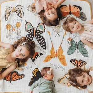 Personalized Butterfly Cotton Muslin Throw for Kids Family Tree Quilt Group Name Quilt Baby and Toddler Quilt Blanket Swaddle image 3