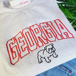UGA Embroidered Crewneck Hoodie Sweatshirt for Women or Men - Georgia College Bulldog Shirt