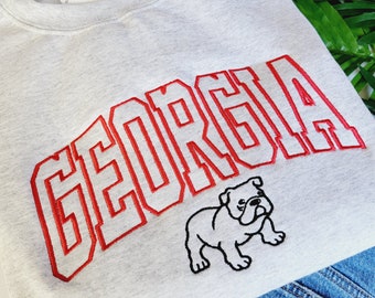 UGA Embroidered Crewneck Hoodie Sweatshirt for Women or Men - Georgia College Bulldog Shirt