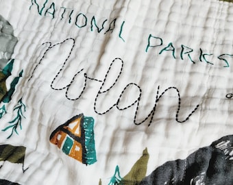 National Parks Cotton Muslin Throw for Adults and Kids -  Blanket Quilt Swaddle - Baby Shower Gift for Girl or Boy - Boho Nursery Decor