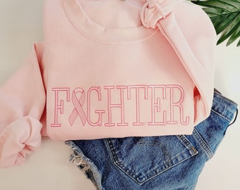 Customizable Cancer Fighter Embroidered Crewneck Sweatshirt, T-Shirt, or Hoodie for Breast, Lung, Colon, Rectum, Cervical, All Cancers