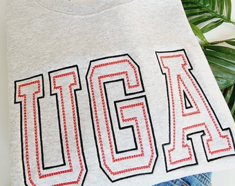 UGA Embroidered Crewneck Sweatshirt or Hoodie for Women or Men - Georgia College Red and Black Shirt