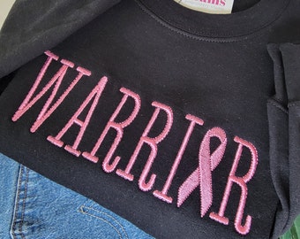 Customizable Cancer Warrior Embroidered Crewneck Sweatshirt, Hoodie, T-Shirt for Women | Breast, Lung, Colon, Rectum, Cervical, All Cancers