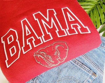 BAMA Embroidered Crewneck Sweatshirt, Hoodie, or T-Shirt for Women or Men - Alabama State College Elephant Shirt