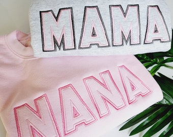 Mama Nana Embroidered Crewneck Sweatshirt Tshirt - Mom Mother's Day Gift