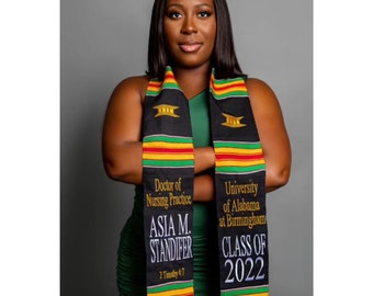 Custom Embroidered Graduation Stole -  2022 Graduation Gift - Custom Graduation Stole - Kente Cloth Graduation Stole - Black Owned Shop