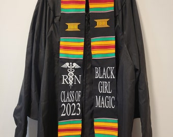 Custom Embroidered Graduation Stole -  2022 Graduation Gift - Nurse Graduation Stole - Kente Cloth Graduation Stole - Black Owned Shop