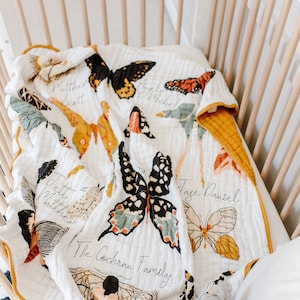 Personalized Butterfly Cotton Muslin Throw for Kids Family Tree Quilt Group Name Quilt Baby and Toddler Quilt Blanket Swaddle image 4