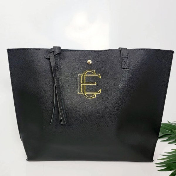 Monogrammed Black Tote Bag For Women - Personalized Work Tote Bag - Travel Tote Bag - Bridesmaid Gift - Gift for Mom - Mother's Day