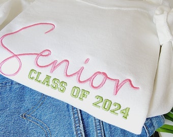 Custom Senior Embroidered Crewneck Sweatshirt Class of 2024 Graduation Shirt Gift