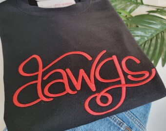 Dawgs Embroidered Crewneck Sweatshirt for Women or Men - Georgia Red and Black College Shirt