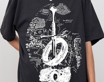 Camiseta The Ring, Camiseta con mapa de Middle Somewhere, Regalo acogedor para amantes de los libros, Merchandising Hobbitcore, Regalo inspirado en el Mundo Medio, Camiseta con estética Hobbitcore