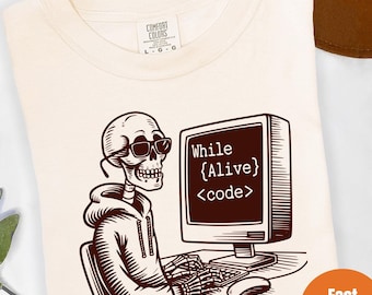 Grappig codeershirt, sarcastisch codeerskelet, comfortabel kleuren-T-shirt