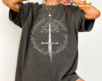 Camiseta inspirada en el Anillo, Camiseta del Señor Oscuro, Camiseta de Middle Somewhere, Camiseta de Tolkien, Camiseta con diseño anverso y reverso, Camiseta de la Espada Rota de Narsil, Camiseta de lectura de fantasía