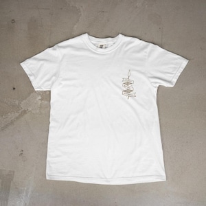 Puede incluir: Camiseta blanca con un gr&aacute;fico de una lanza y una pancarta que dice "Journey Beyond Destination".