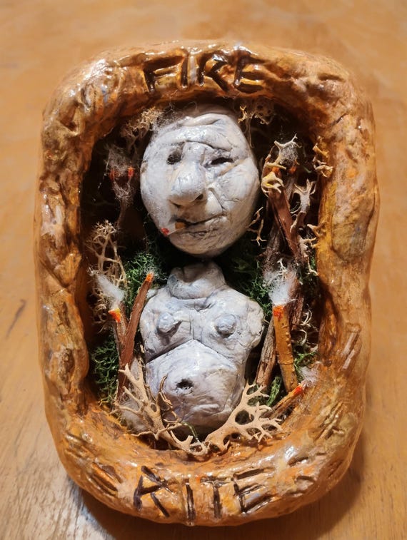 FIRE RITE PIE / Original Miniature Sculpture / Outsider Art Assemblage / Strange Handmade Art Object