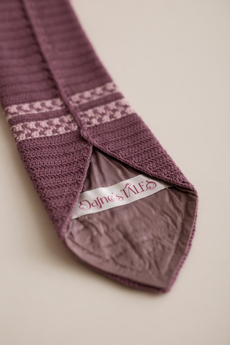 Tailored Crochet Wedding Tie in Cotton with Cupro Lining – Vichy-striped Motif – Custom Colours, Sustainable Handmade Craft image 10