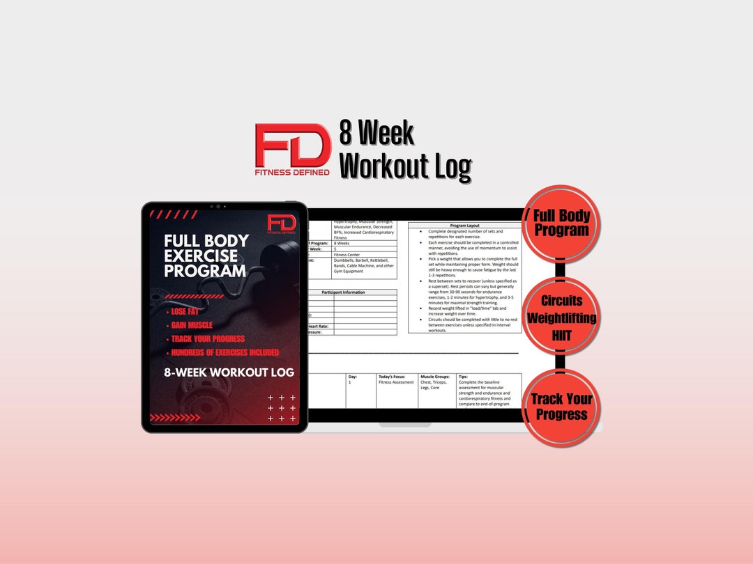 8 Week Workout Program | Printable Full Body Exercise Program and Log ...