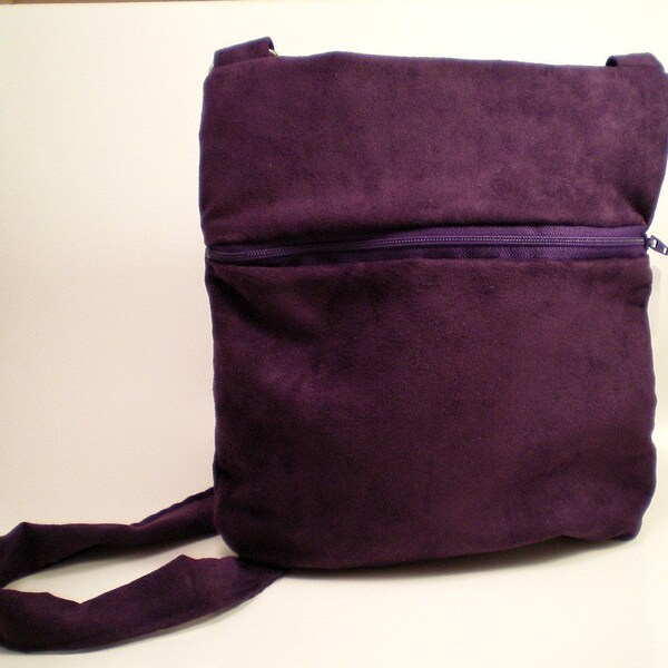 Cross Body Bag in Purple Suede with Front Zipper