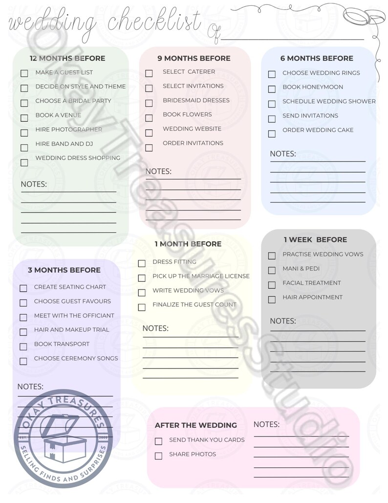 Elegant Wedding Checklist Printable Planner for Brides &amp; Grooms ...