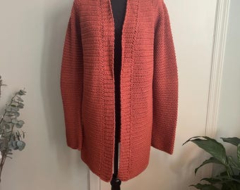 Hand Crocheted Woman’s Cardigan / Sweater in Dark Orange