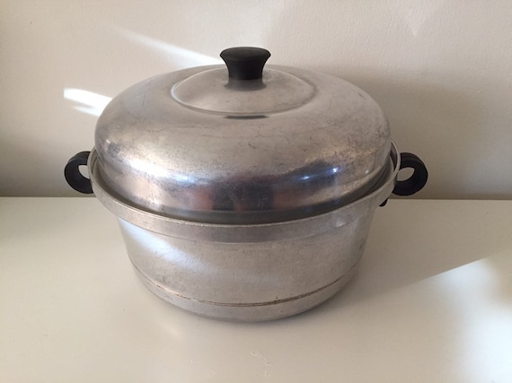 Vintage Aluminum Dutch Oven Domed Roaster Stock Pot With 2 Lids 