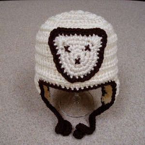 Baby Girl or Boy Crocheted Earflap Hat in Beige and Brown 6-12 months